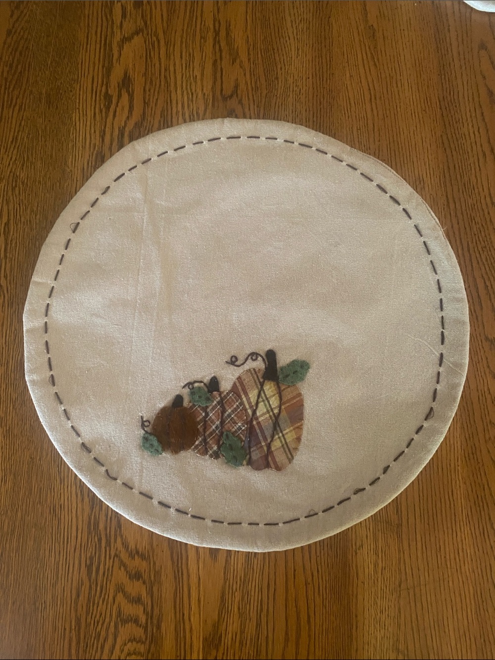 Neutral Cream Pumpkin Appliqué Table Accent -
